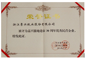 Jiaxing City 30th Anniversary Outstanding Private Enterprise
